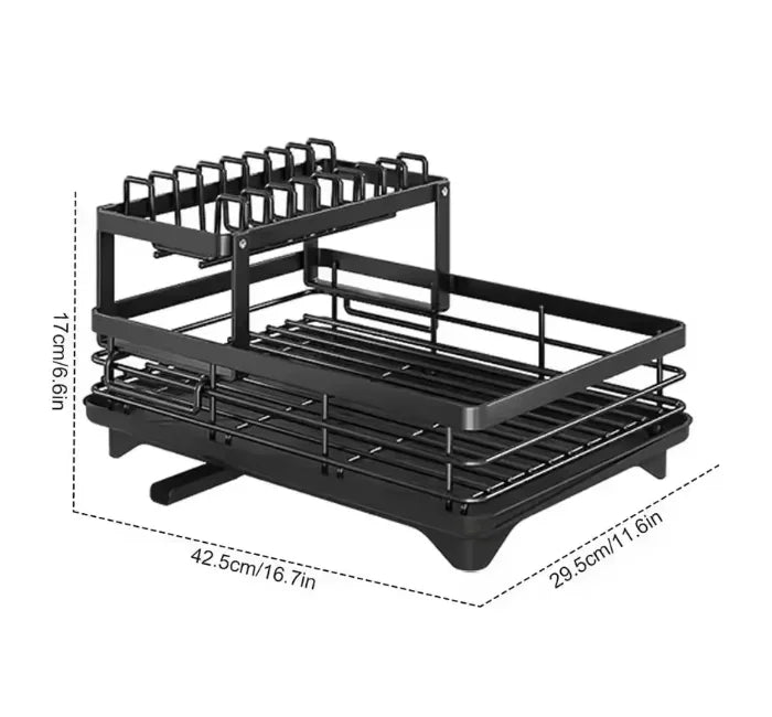 Bowl Rack - 2 Tier Dish Drainer Storage Adjustable Space Saving Organizer