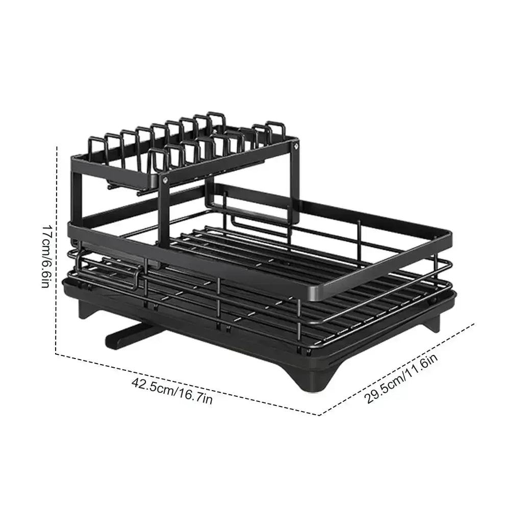 Bowl Rack - 2 Tier Dish Drainer Storage Adjustable Space Saving Organizer