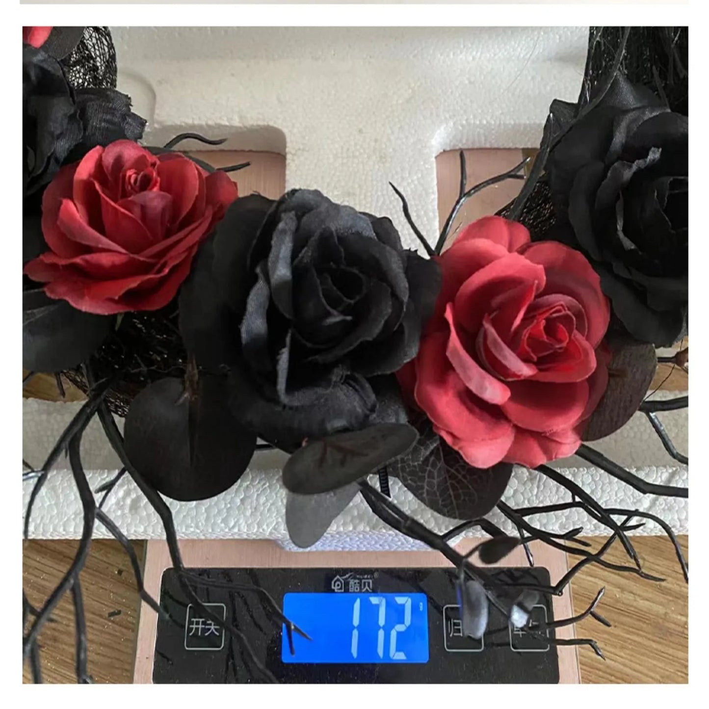 Halloween Wreath Decor Black Rose Hanging Ornament Front Door Decorations