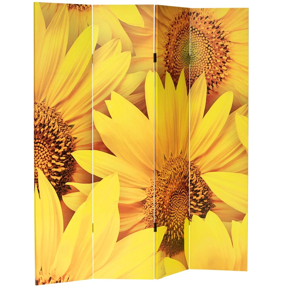 Tall Sunflowers Canvas Room Divider, 4 Panel Foldable, Lightweight Screen Partition