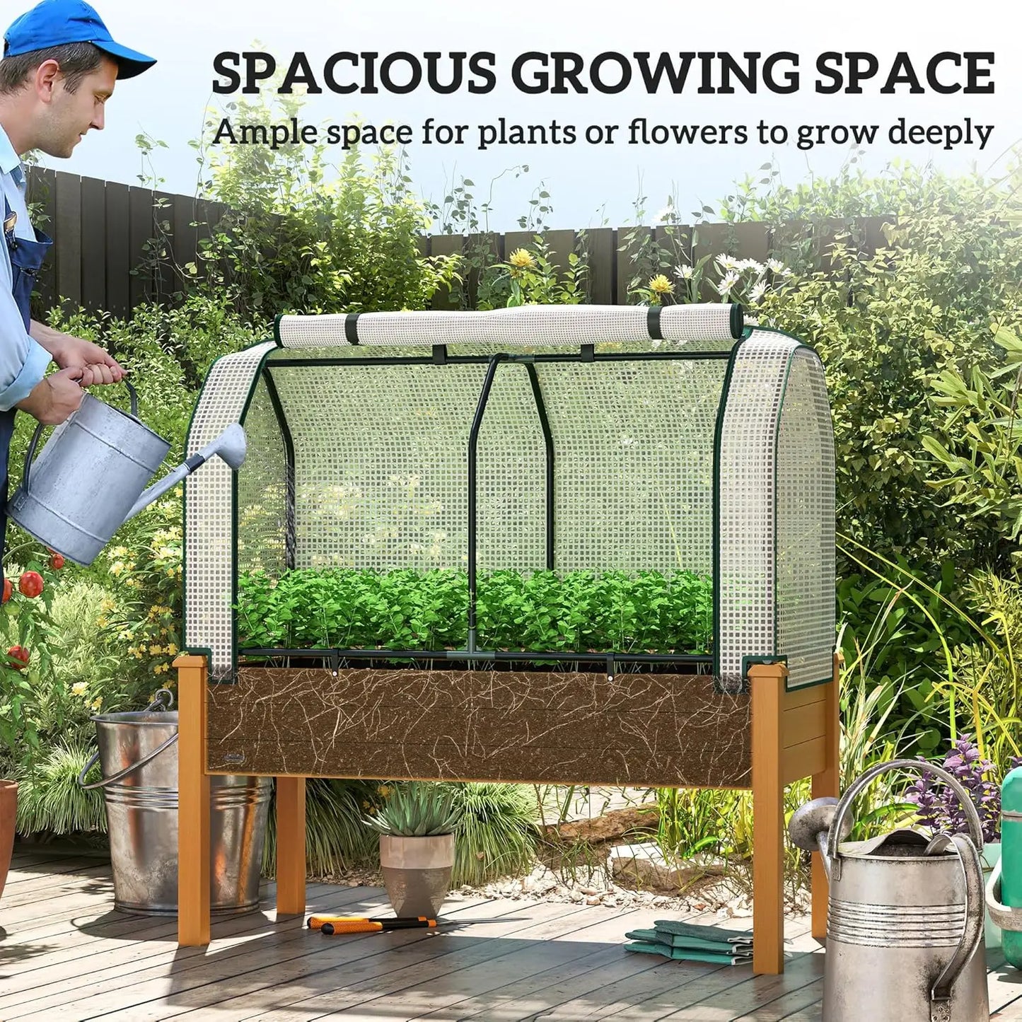 Raised Garden Bed with PE Greenhouse Cover