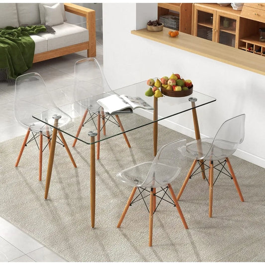 Table Set for 4, Modern with Chairs, Glass Table