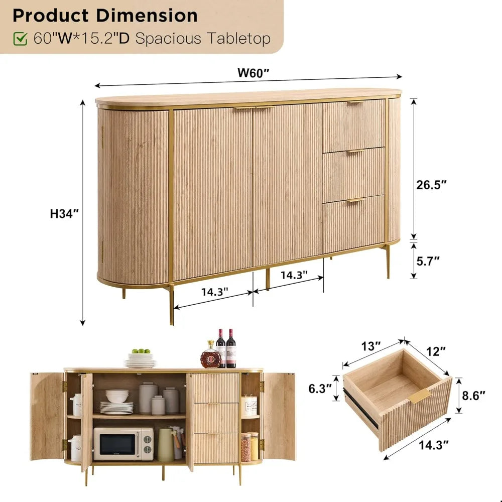 Fluted Sideboard Buffet Cabinet