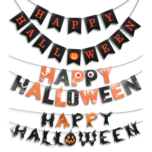 Halloween Party Banner Hanging Pendants Paper Garland Trick or Treat Happy Halloween Decoration