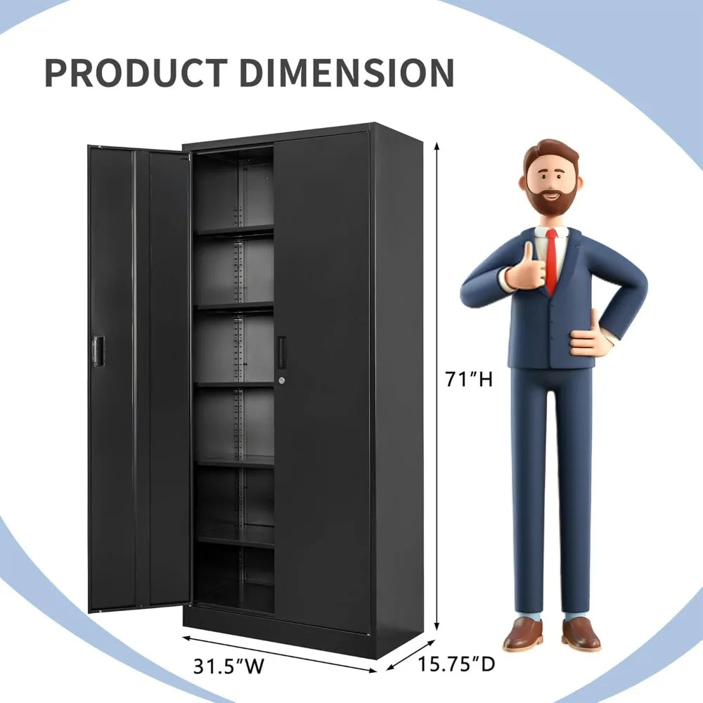 Metal Storage Cabinet with Lockable Doors and 5 Adjustable Shelves