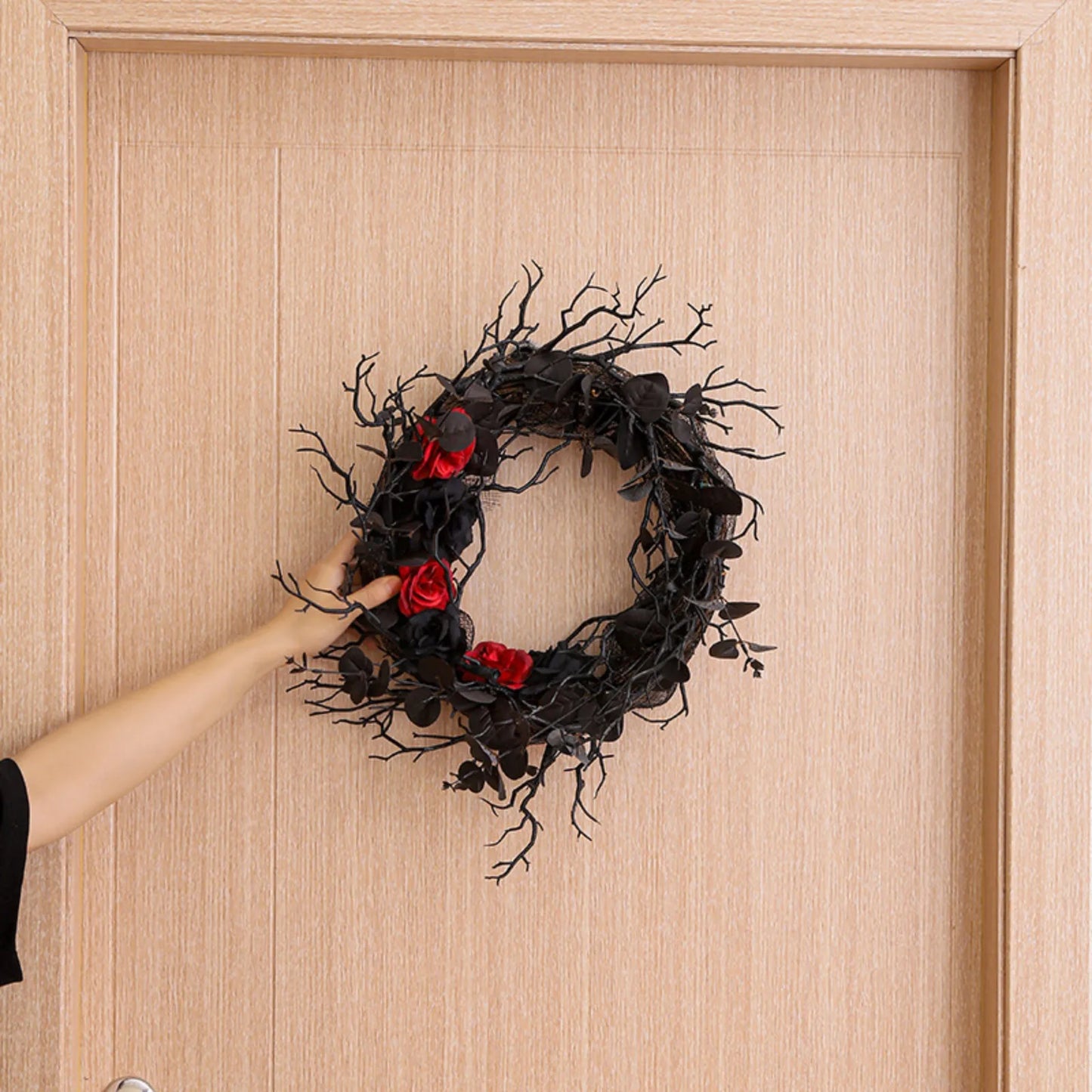 Halloween Wreath Decor Black Rose Hanging Ornament Front Door Decorations
