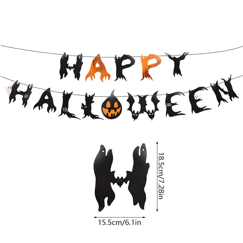 Halloween Party Banner Hanging Pendants Paper Garland Trick or Treat Happy Halloween Decoration