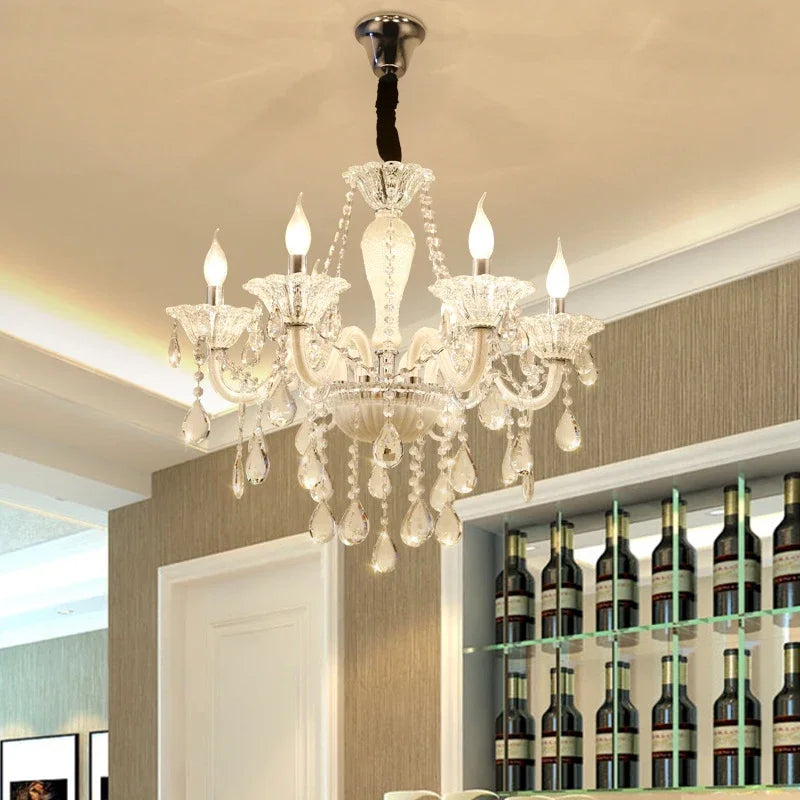 BERTH European Crystal Pendent Lamp White Candle Lamp Luxury Art Living Room Restaurant BedroomVilla Hotel KTV Chandelier