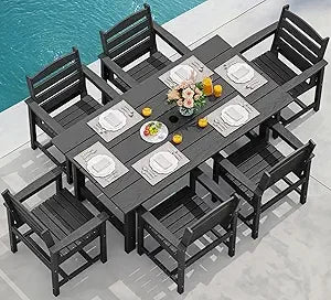 7-Piece Outdoor Dining Table Sets with Umbrella Hole Cut-Out Table and 6 Chairs