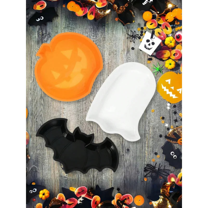 Halloween Party Candy Dish, Cute Pumpkin Bat Ghost Food Tray, Dessert Snack Fruit Platter, Halloween Home Party Decorations