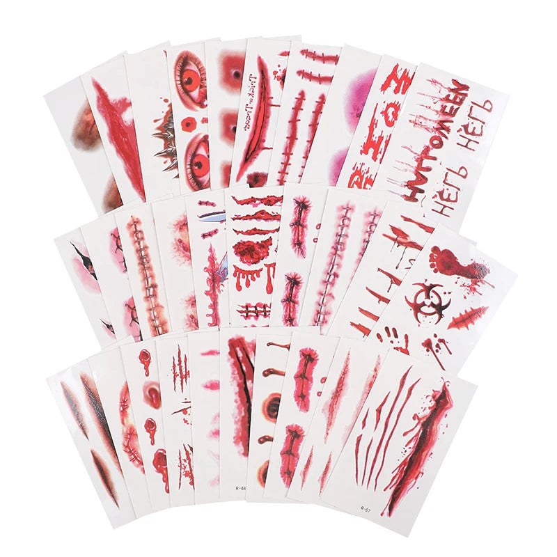 30Pcs Zombie Vampire Tattoo Stickers Realistic Fake Bloody Wound for Halloween Party Decoration