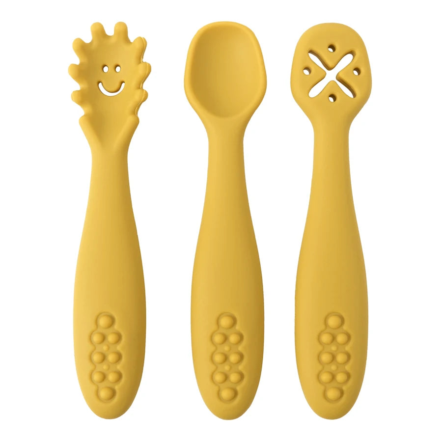3PCS Cute Baby Learning Spoons Utensils Set Newborn and Toddler Feeding Spoon Set