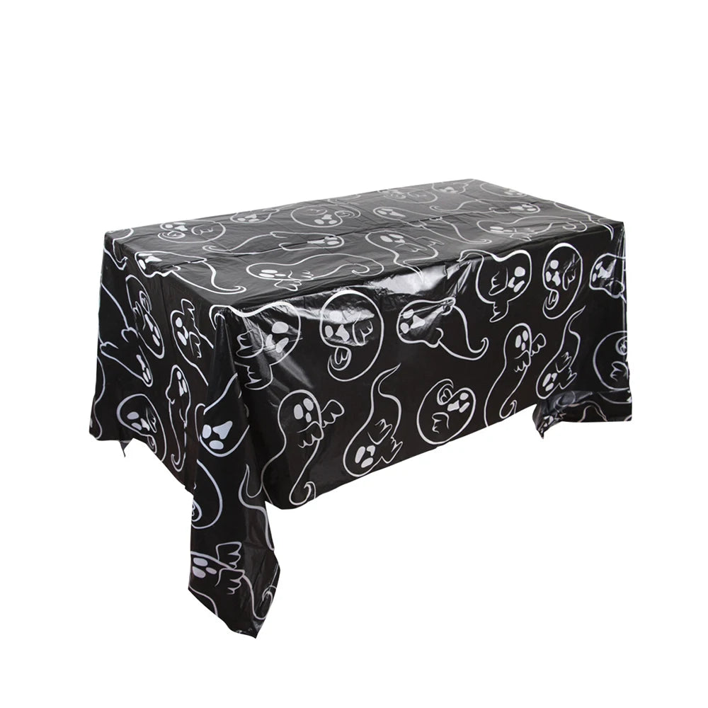 Halloween Party Decoration Tablecloth, Disposable Pumpkin Spider Web Bat Plastic Table Cover,