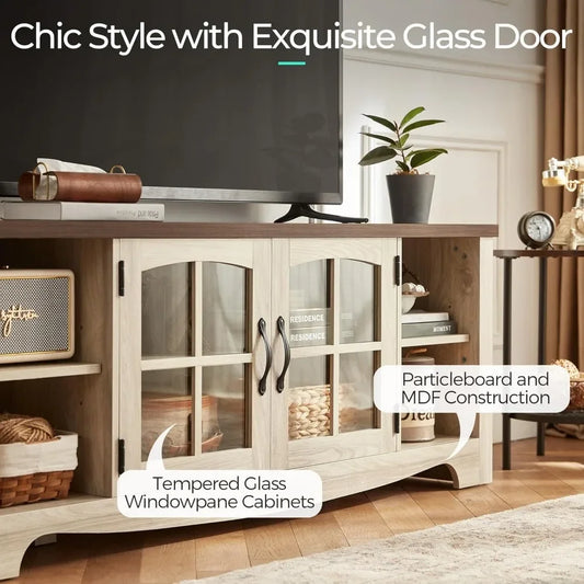 TV Stand for 65 Inch TV, Wood Entertainment Center with Glass Door Storage Cabinet