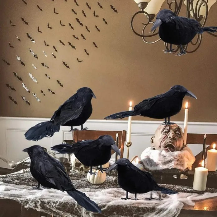 Realistic Artificial Crows Party Ornament Halloween Decorations 6pcs