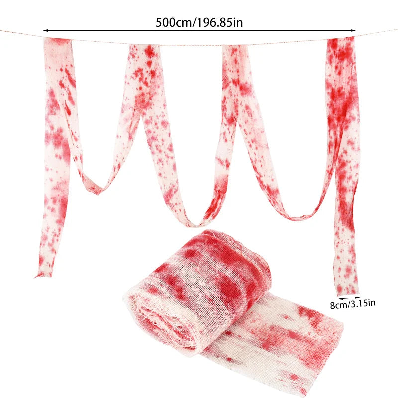 3m/5m Halloween Bloody Gauze Bandage Warning Isolation Horror Props For Halloween Party Decoration