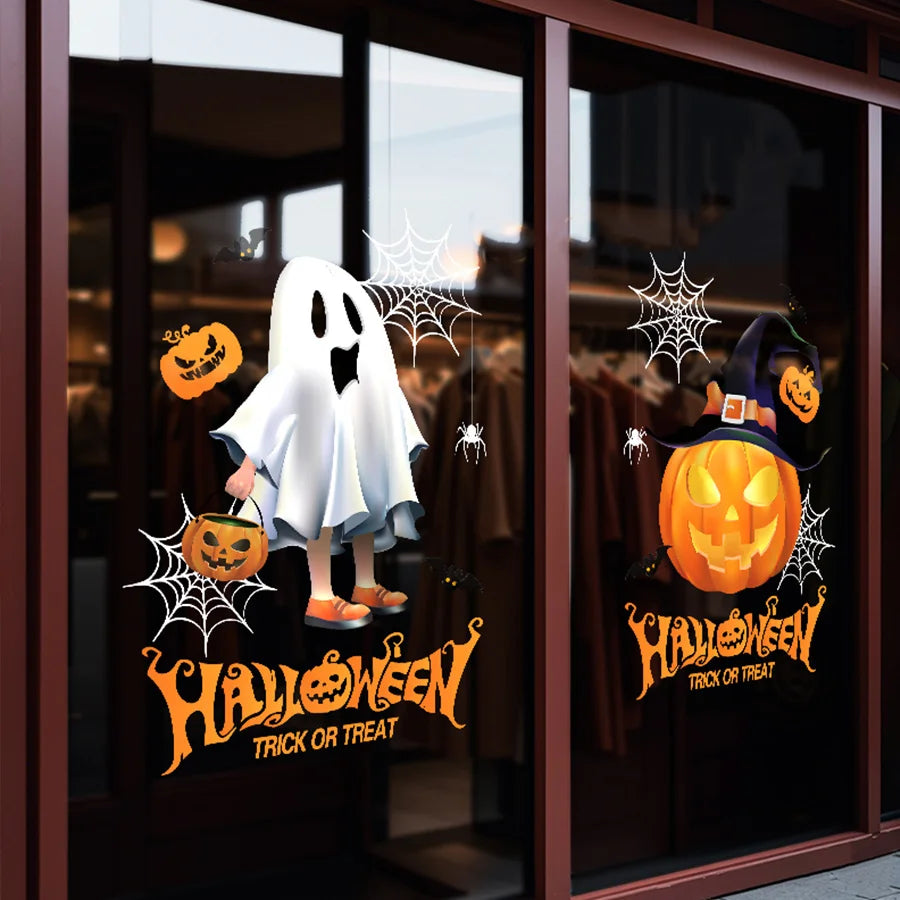 2 Pieces of 45Cm*60Cm Halloween Window Stickers Ghost Pumpkin Glass Decals