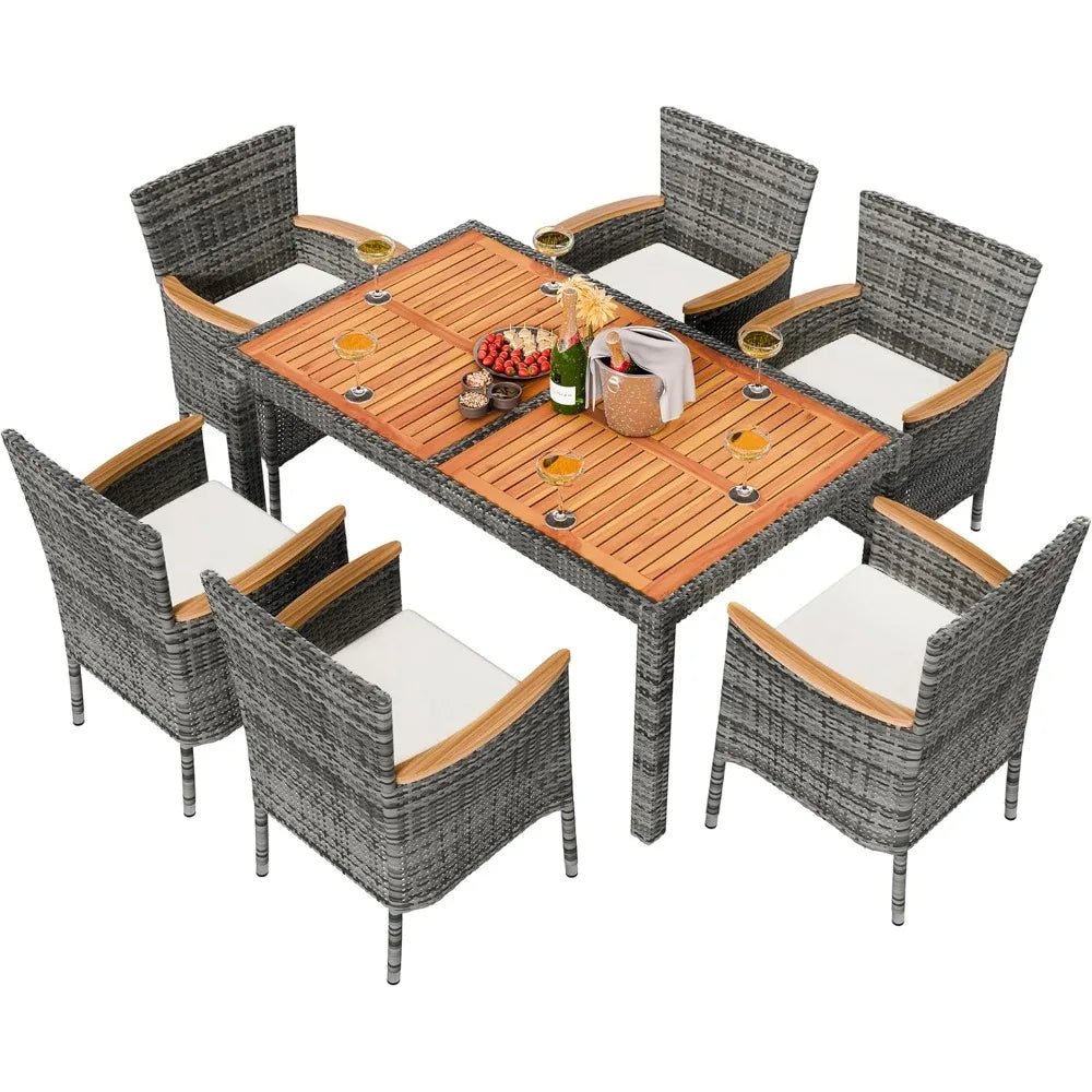 7 Pieces Wicker Patio Dining Set