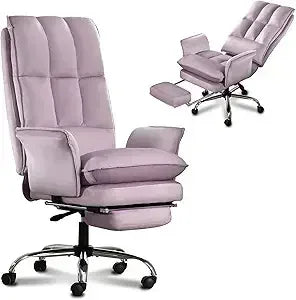 High Back Office Desk Chair with Wheels and Retractable Footrest, Adjustable Backrest