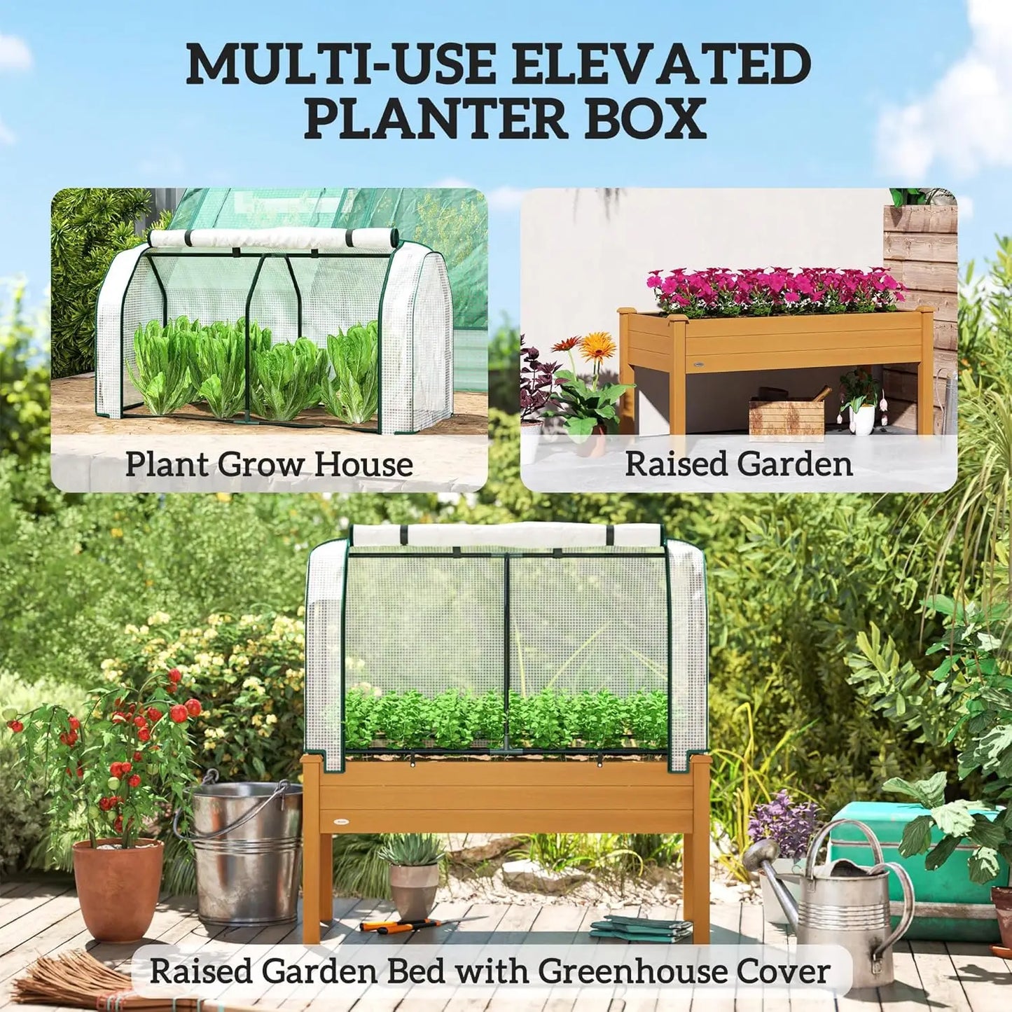 Raised Garden Bed with PE Greenhouse Cover