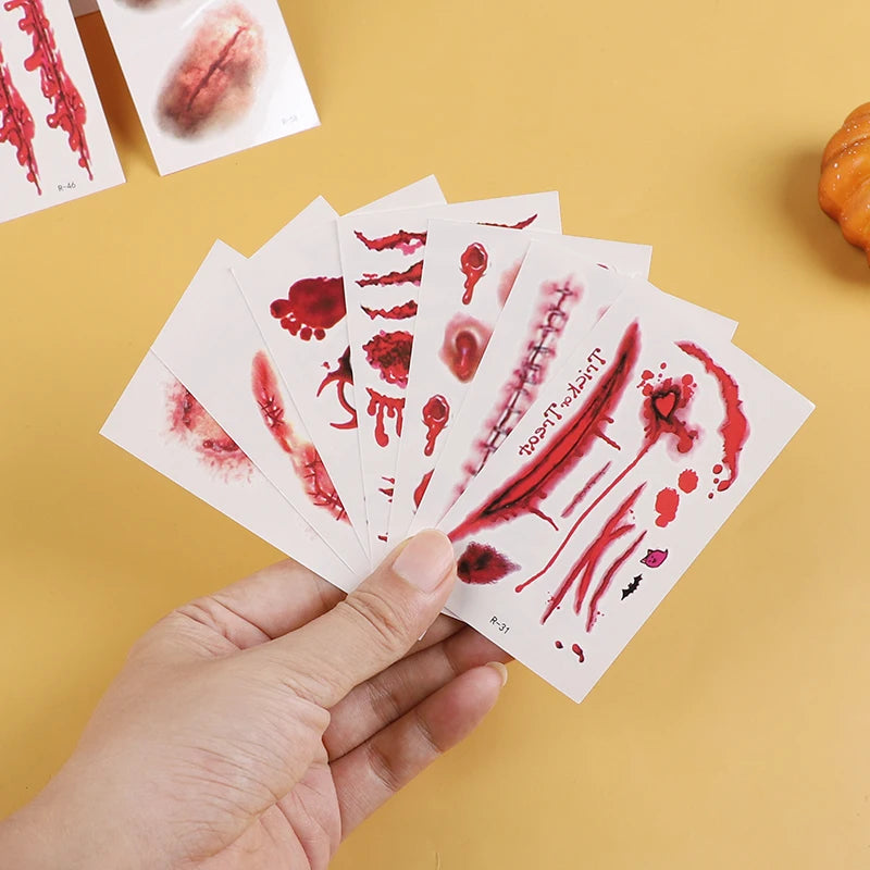 30Pcs Zombie Vampire Tattoo Stickers Realistic Fake Bloody Wound for Halloween Party Decoration