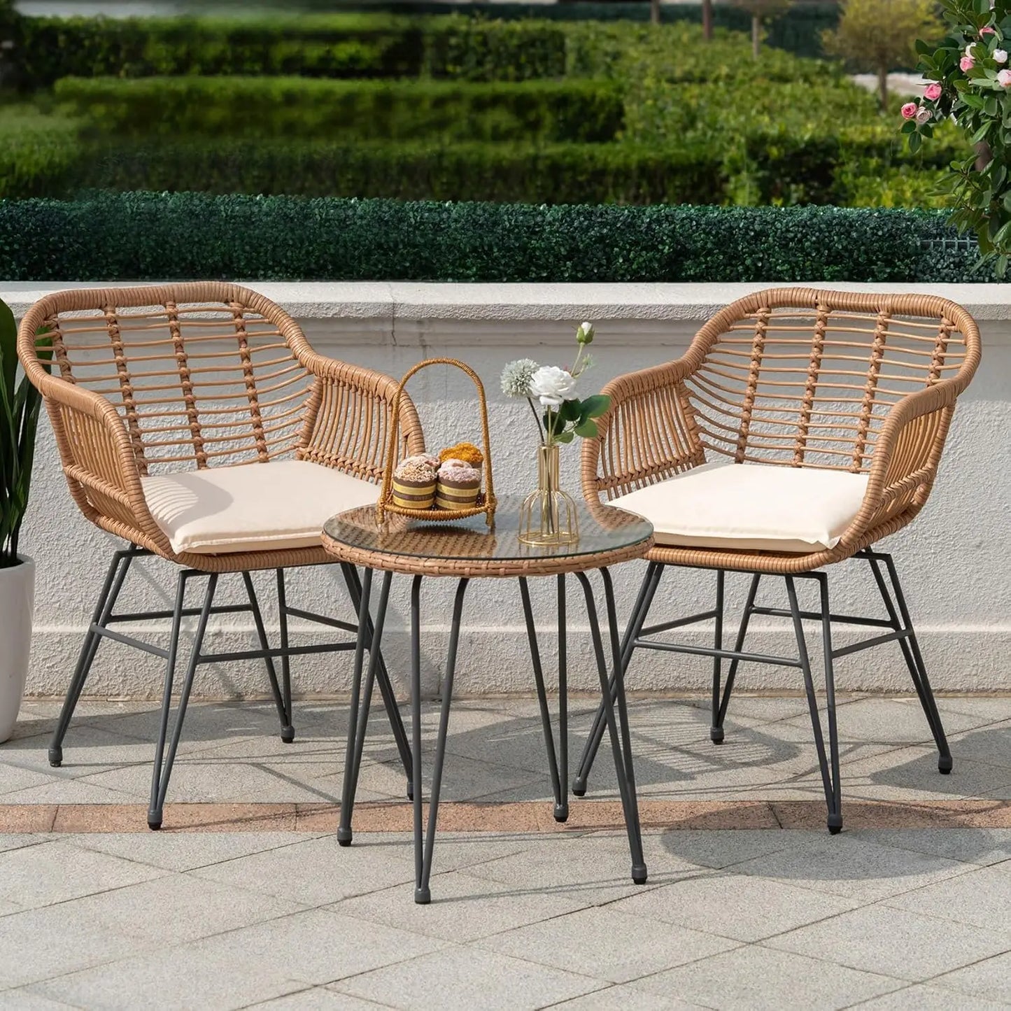 3 Piece Outdoor Wicker Bistro Set