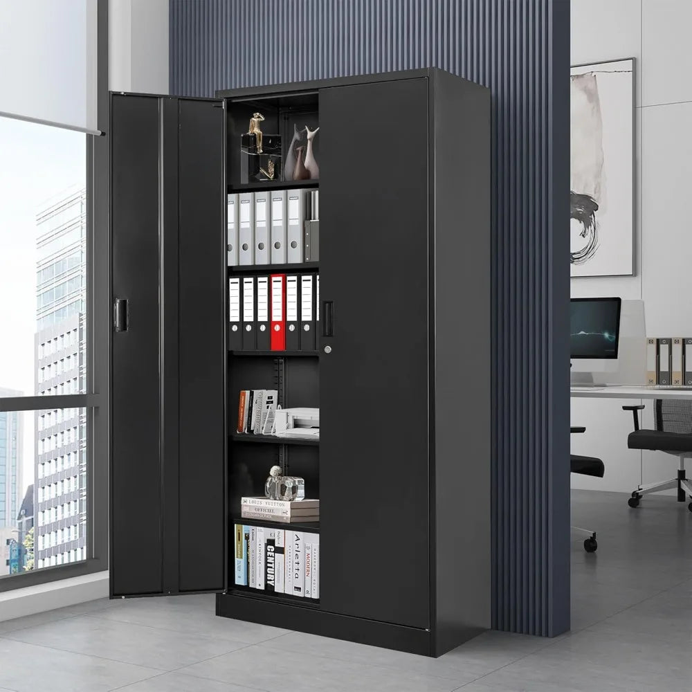 Metal Storage Cabinet with Lockable Doors and 5 Adjustable Shelves