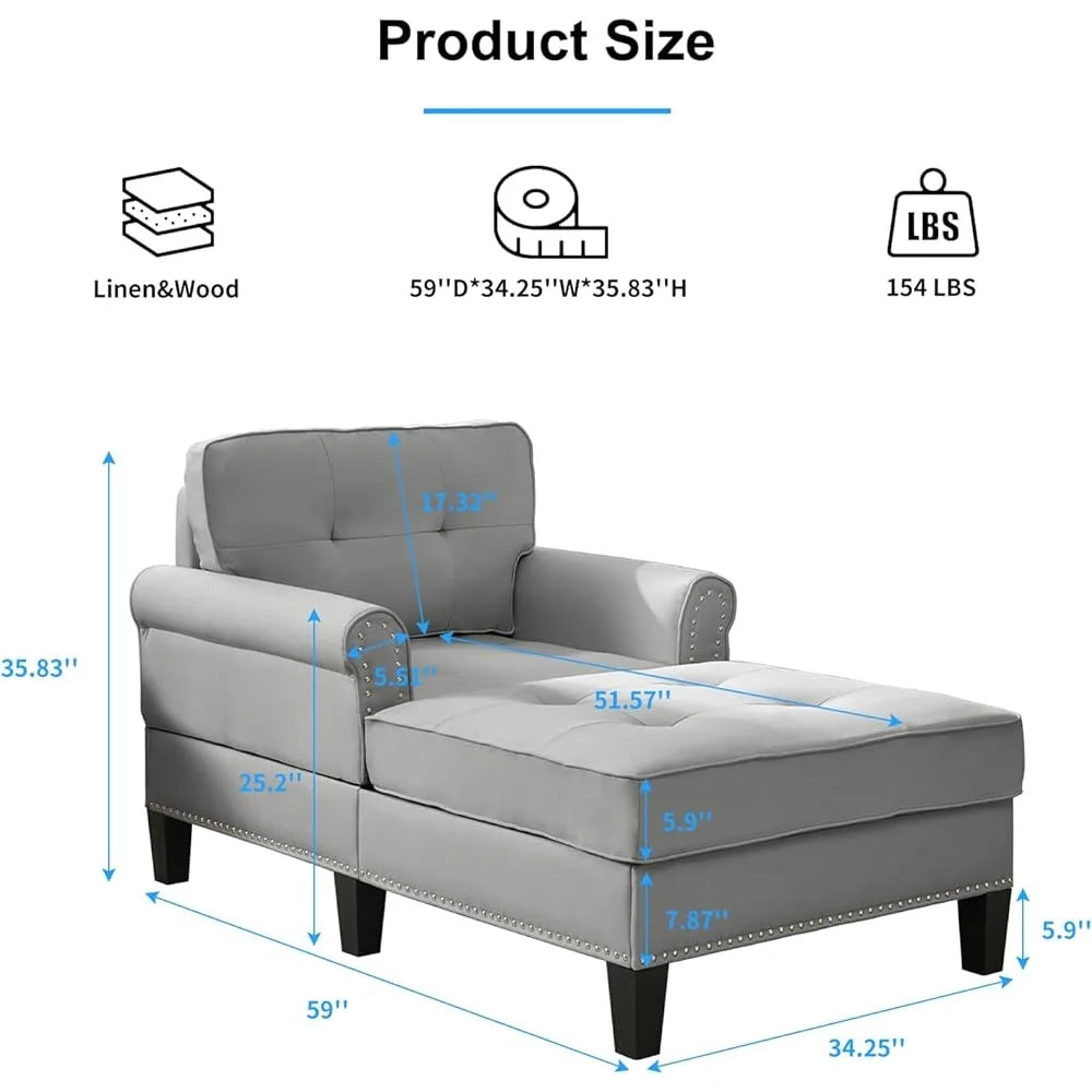 Chaise Lounge Chair Armrests Modern Sleeper Sofa Tufted