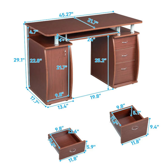 MDF Portable 1pc Door with 3pcs Drawers Computer Desk