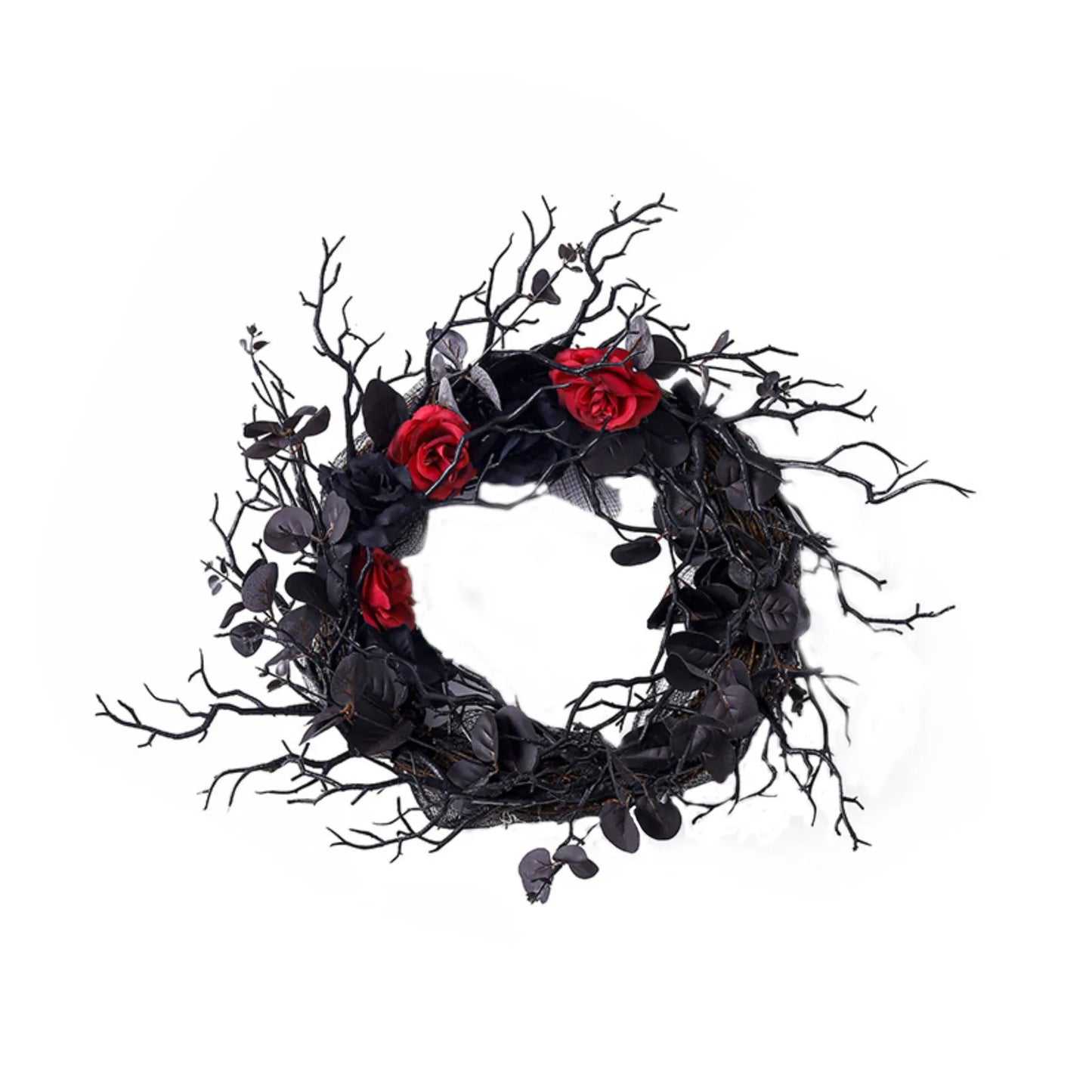 Halloween Wreath Decor Black Rose Hanging Ornament Front Door Decorations