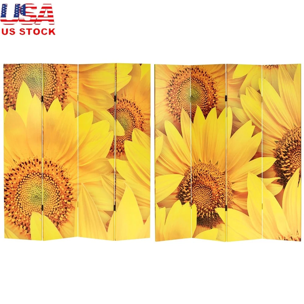 Tall Sunflowers Canvas Room Divider, 4 Panel Foldable, Lightweight Screen Partition