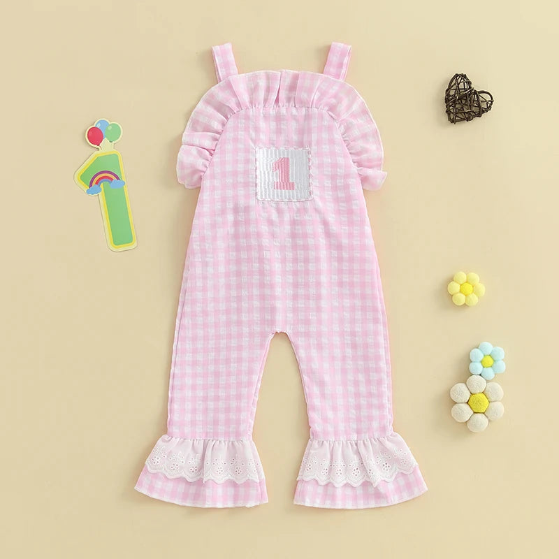 Baby Girl Rompers Sleeveless Letter Embroidery Plaid Jumpsuit Suspender Pants Summer Outfit