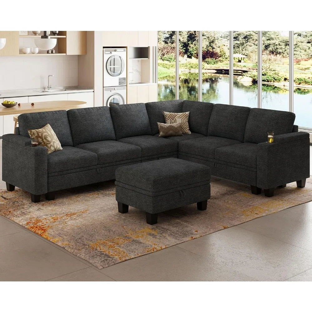 Chenille Modular Sectional Sofa Convertible L Shaped with Storage