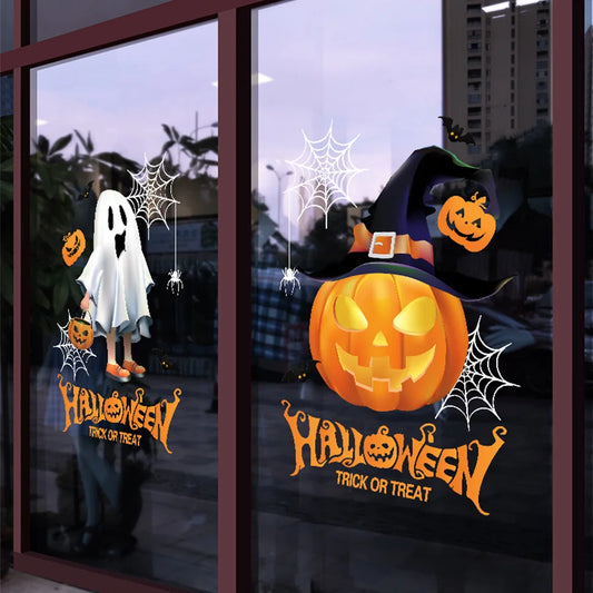 2 Pieces of 45Cm*60Cm Halloween Window Stickers Ghost Pumpkin Glass Decals