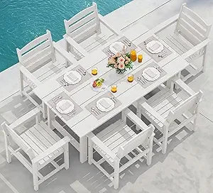 7-Piece Outdoor Dining Table Sets with Umbrella Hole Cut-Out Table and 6 Chairs