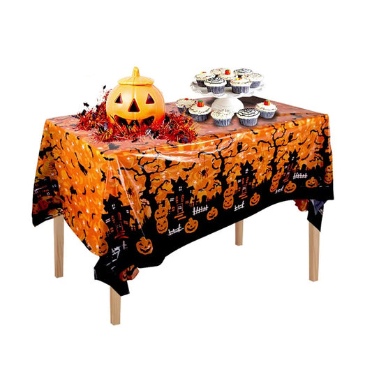 Halloween Party Decoration Tablecloth, Disposable Pumpkin Spider Web Bat Plastic Table Cover,