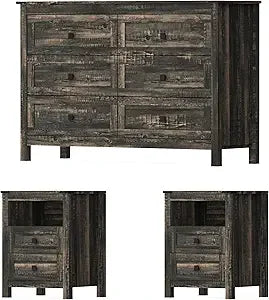 6 Drawer Dresser & 2 Nightstand Set for Bedroom