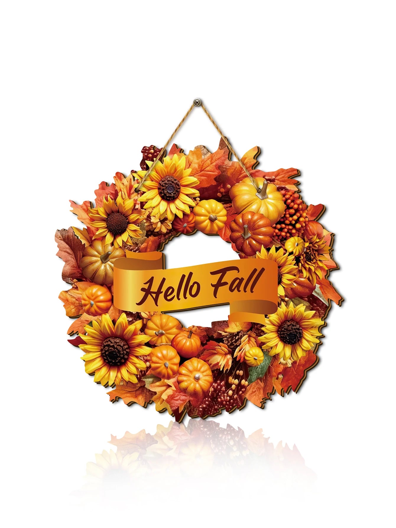 Fall Pumpkin Sunflower Front Door Sign, Autumn Harvest Maple Leaf Wreath Decoration