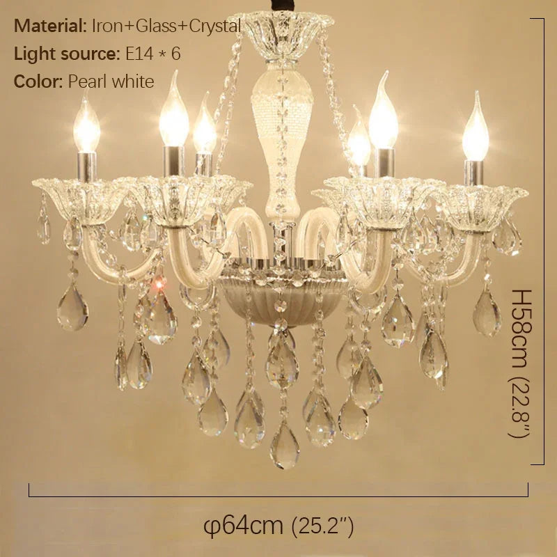 BERTH European Crystal Pendent Lamp White Candle Lamp Luxury Art Living Room Restaurant BedroomVilla Hotel KTV Chandelier