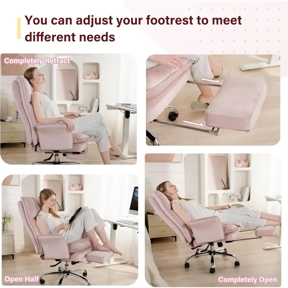 High Back Office Desk Chair with Wheels and Retractable Footrest, Adjustable Backrest