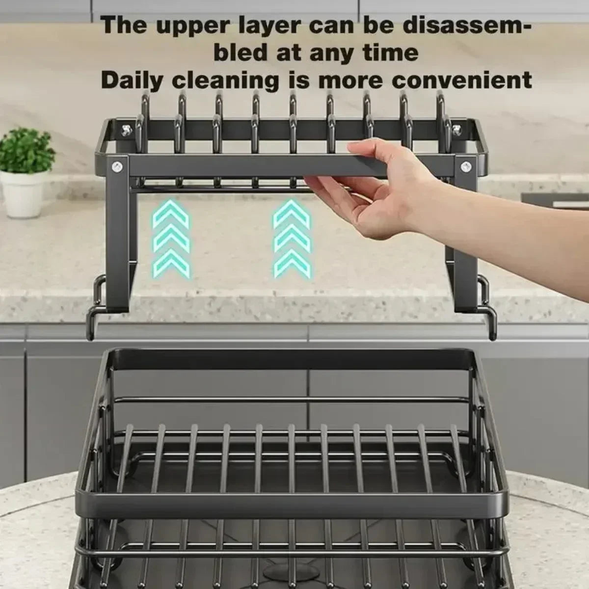 Bowl Rack - 2 Tier Dish Drainer Storage Adjustable Space Saving Organizer