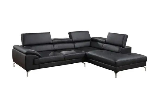 Black Color Sectional Couch 2pc Set Living Room Faux Leather