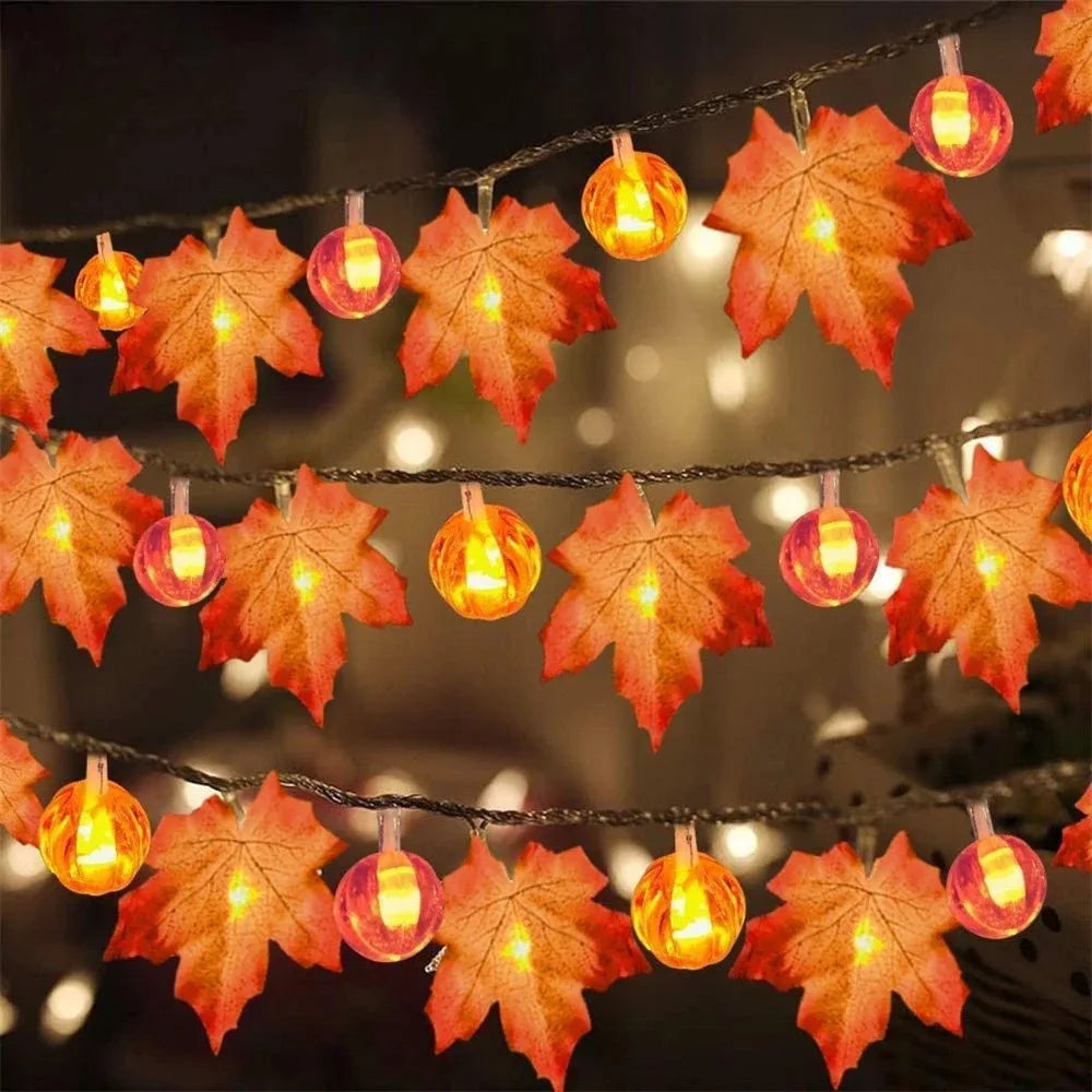 Halloween Pumpkin Maple Leaf LED Light String Fall Decor for Home Party Thanksgiving