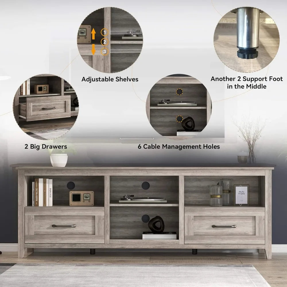 Grey TV Stand with Cabinet and Drawers