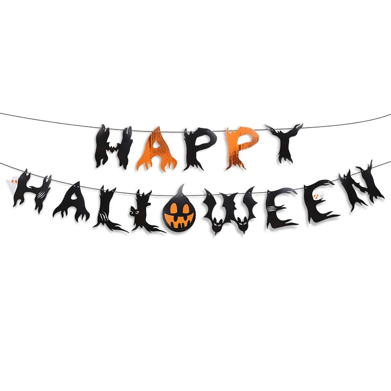 Halloween Party Banner Hanging Pendants Paper Garland Trick or Treat Happy Halloween Decoration