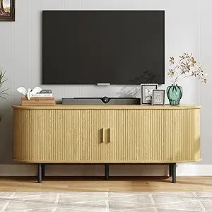 TV Stand with Power Outlet, Storage and Adjustable Shelves