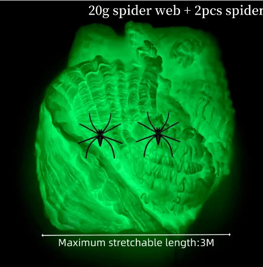 Glow-In-The-Dark Spider Web Set with Spiders, Fluorescent Expandable Spider Web for Halloween Party