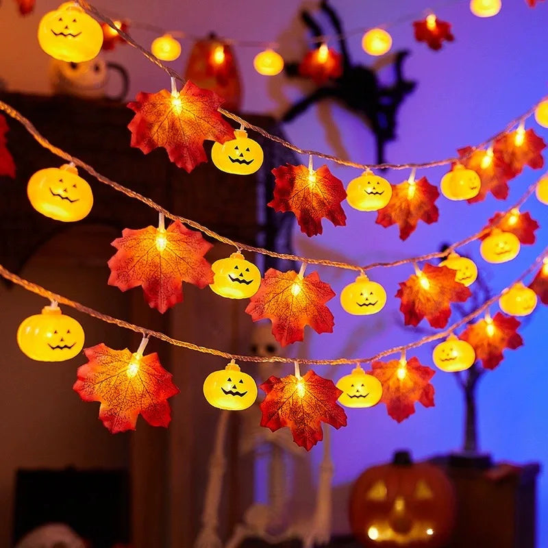 Halloween Pumpkin Maple Leaf LED Light String Fall Decor for Home Party Thanksgiving