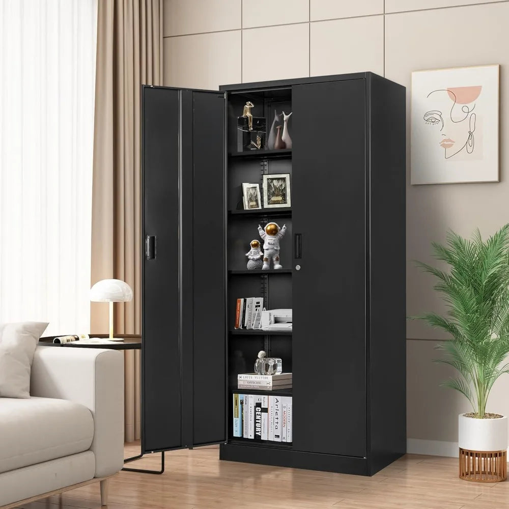 Metal Storage Cabinet with Lockable Doors and 5 Adjustable Shelves