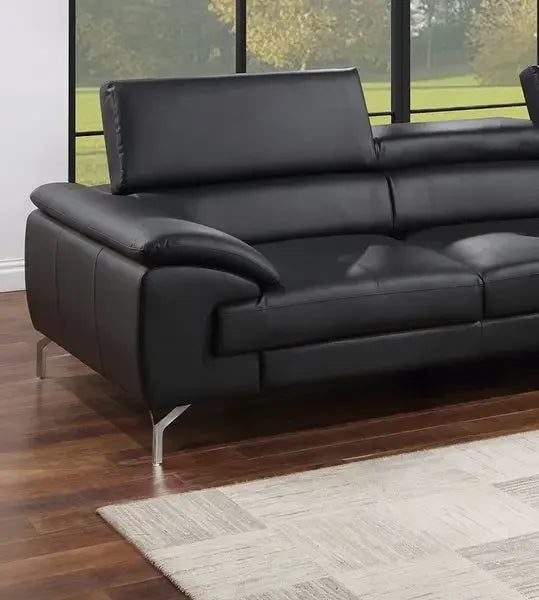 Black Color Sectional Couch 2pc Set Living Room Faux Leather